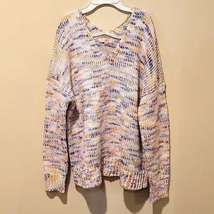 ❤️ ANN TAYLOR LOFT SLOUCHY SPECKLED V NECK SWEATER, XL